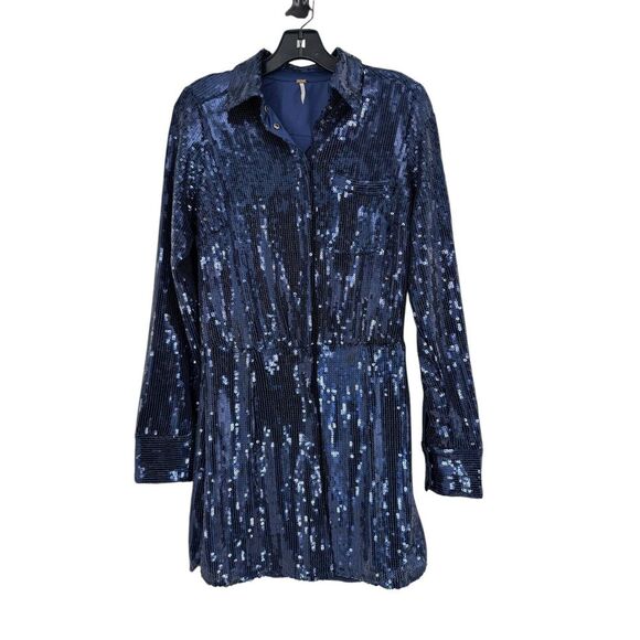 Free People Dresses & Skirts - Free People Women's Navy Sophie Sequin A-Line Style‎ Mini Dress Size Small FLAW